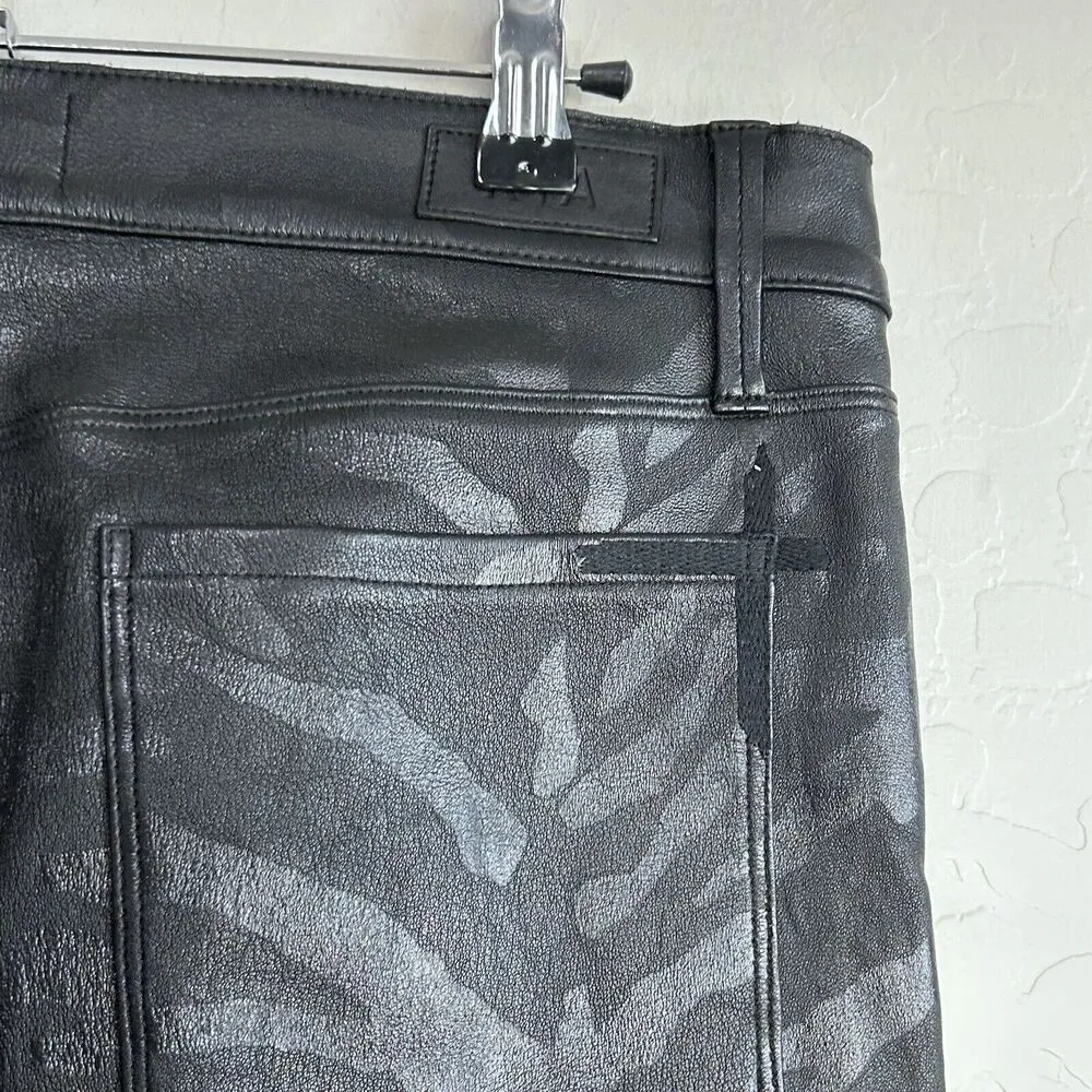 RtA Kiki Flared Leather Pants Womens 27 Black Zebra Print Lambskin Bootcut $1450 Size 28 - Image 9