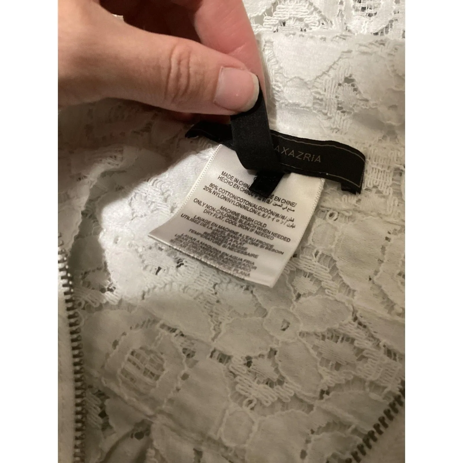 BCBGMAXAZRIA Lace Half Zip Shirt Womens Small White Sheer Collared Long Sleeve - Image 6