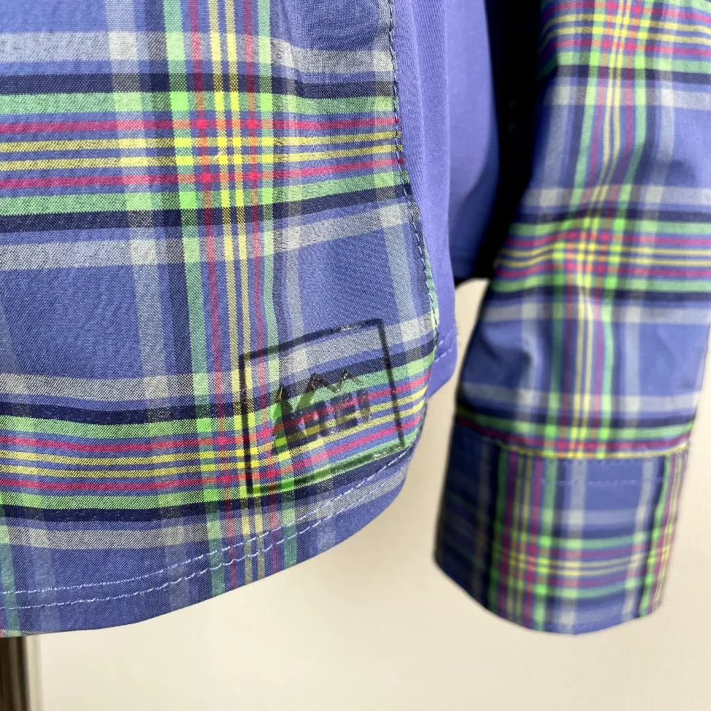 REI Shirt‎ Womens Small Purple Plaid Snap Button Long 3/4 Tab Sleeve Pintuck Top - Image 8