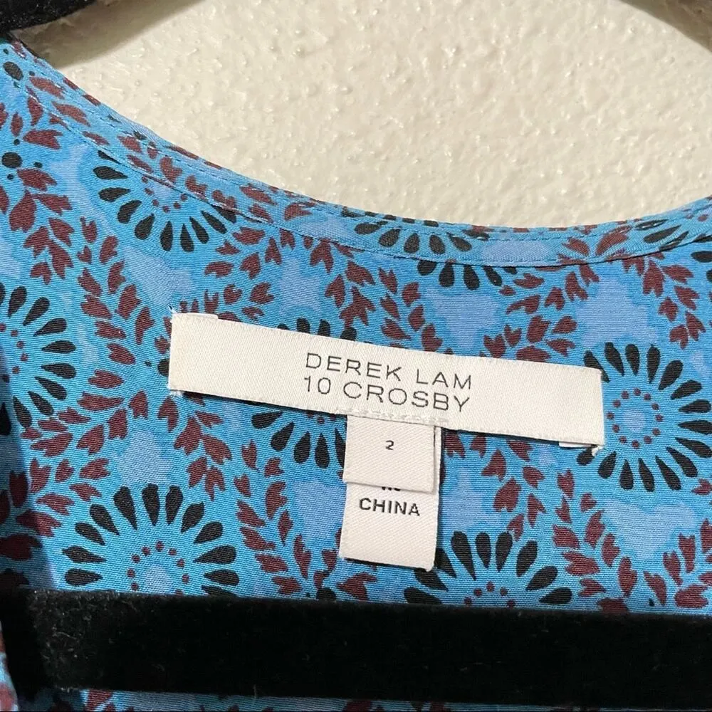 Derek Lam 10 Crosby Blue Brown Silk Sleeveless Tiered Mini Dress Womens 2 Boho - Image 7