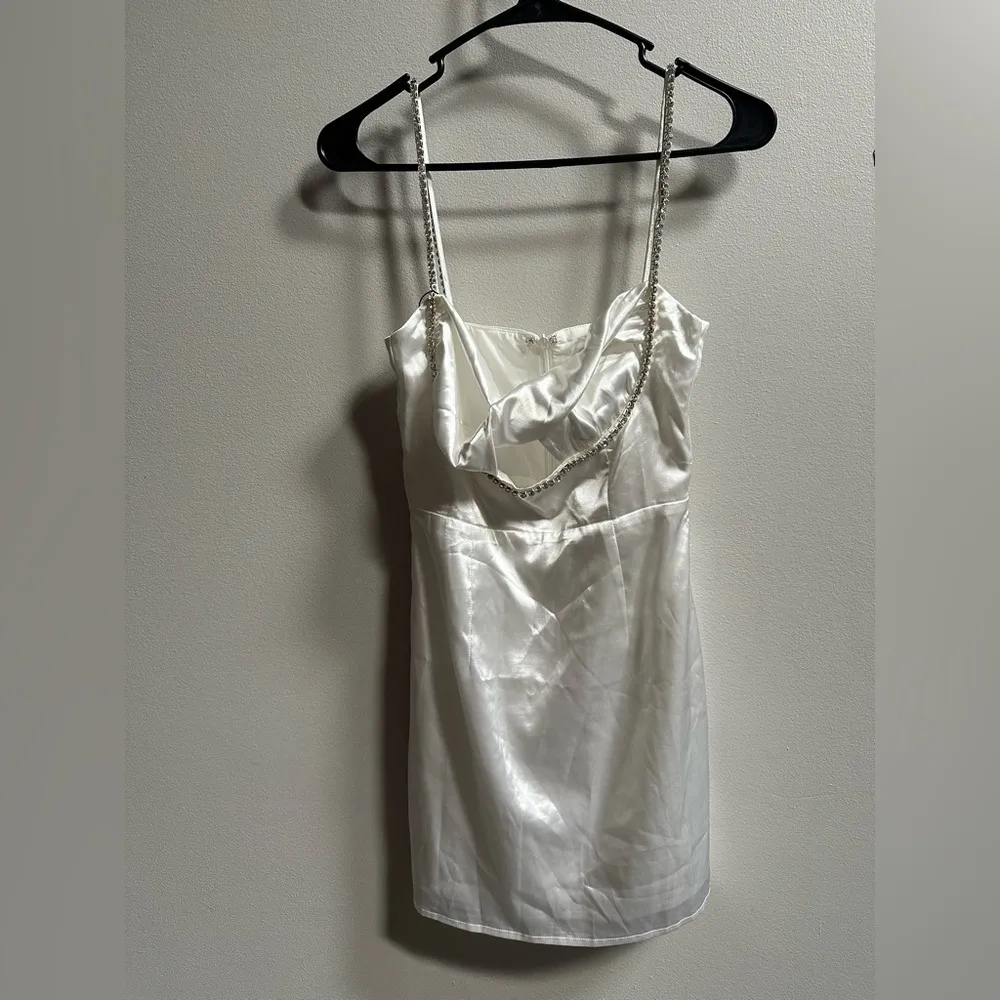 NEW Superdown Kita Rhinestone Cutout Satin Mini Dress |White Women’s XXS Formal - Image 4