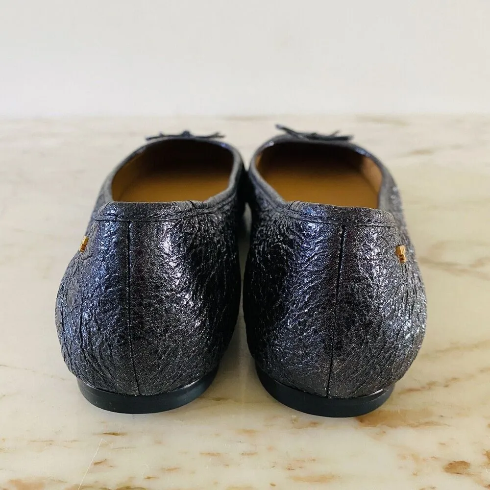 TORY BURCH Solid Metallic Blue Leather Ballerina Flats Bow Accent - US 7.5 - Image 10