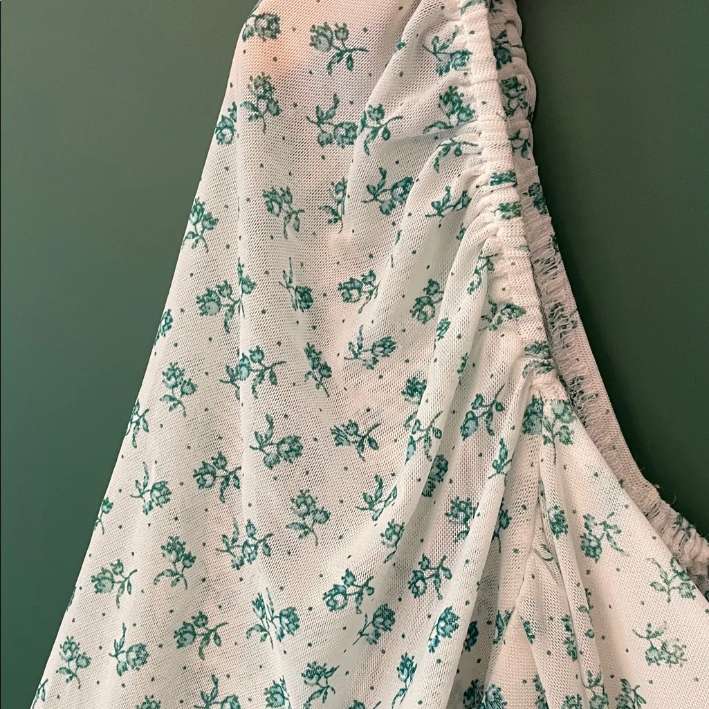 Free People Sweetie Pie Womens S Top Teal & White Floral Mesh Cropped Ruched - Image 4