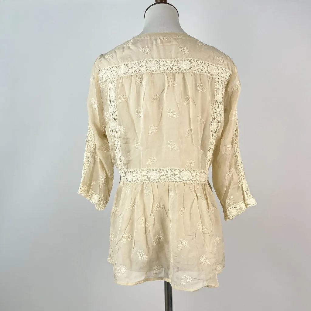 NWOT Johnny Was 4 Love And Liberty Silk Floral Embroidered SHIRT Blouse Sz S - Image 6