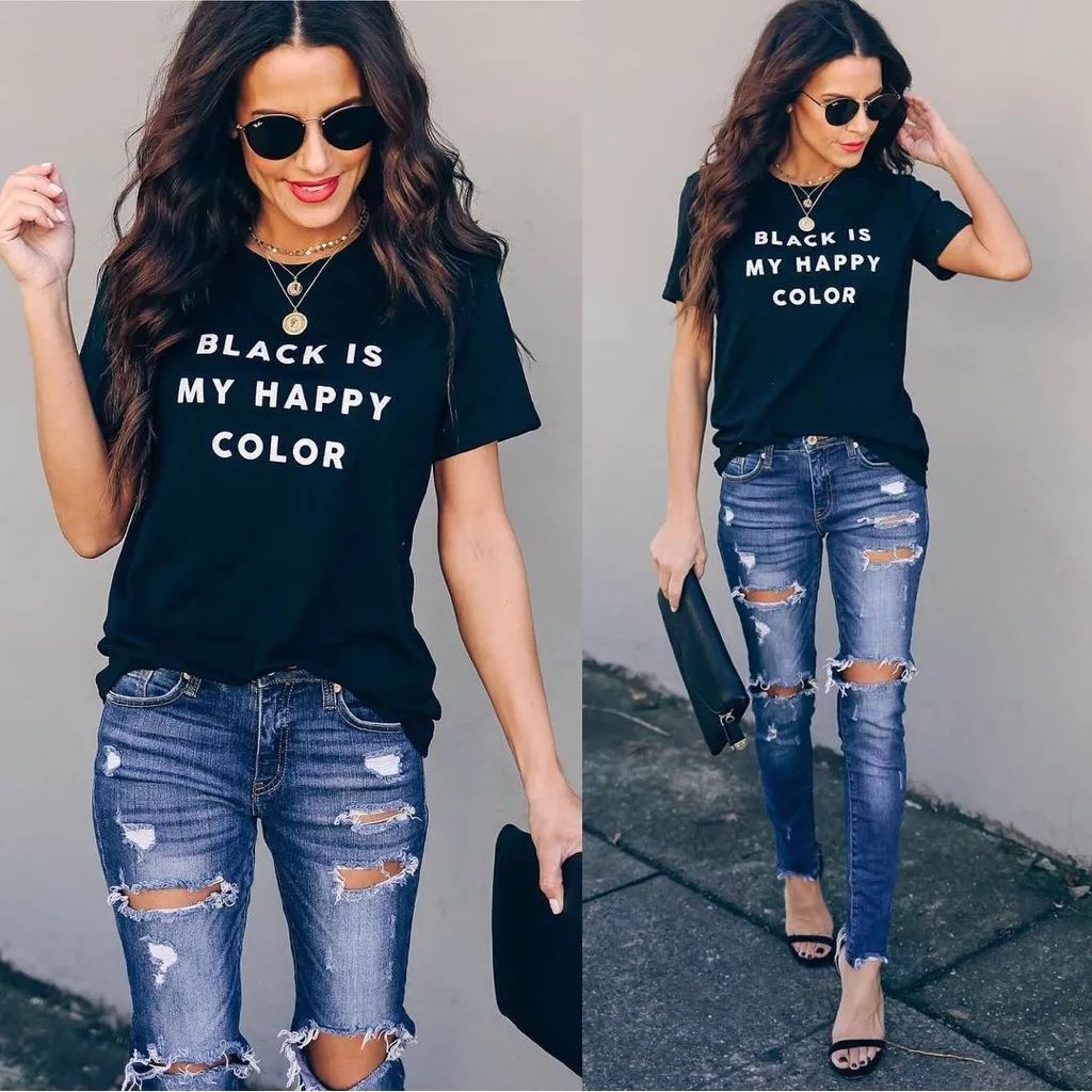 Vici Black is my Happy Color Graphic Tee - Image 3