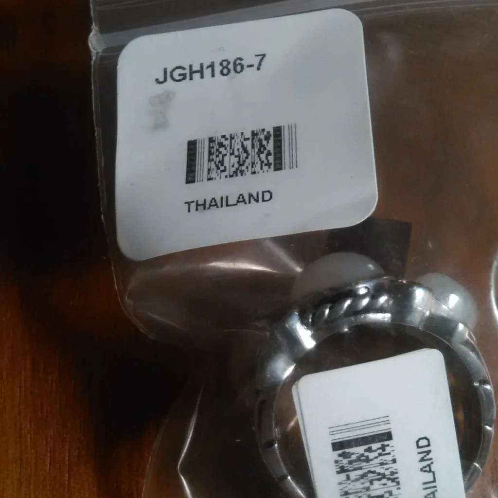 White Rainbow Moonstone Three Stone Sterling Silver Ring (Size 7) - Image 16