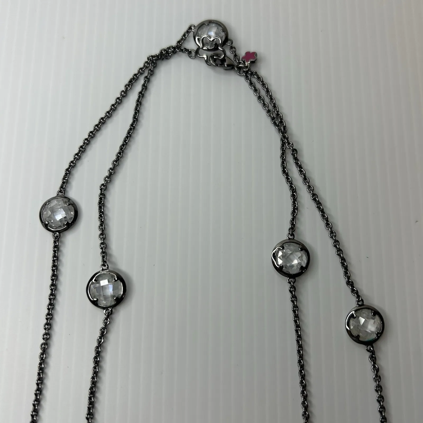 Lauren G Adams Necklace‎ Gunmetal Station Clear Glass Rhinestones 42" Long - Image 2