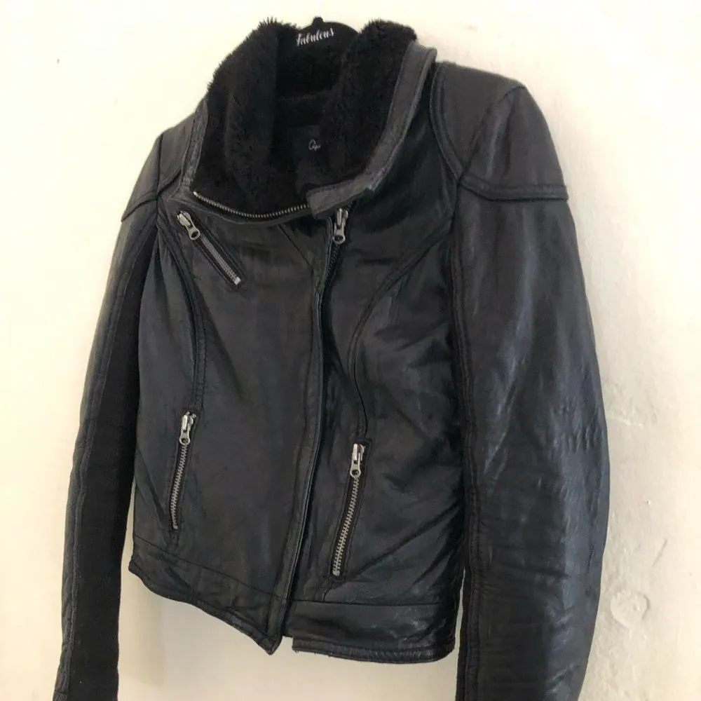 AQUA  Leather Fur‎ Moto Jacket - Image 4