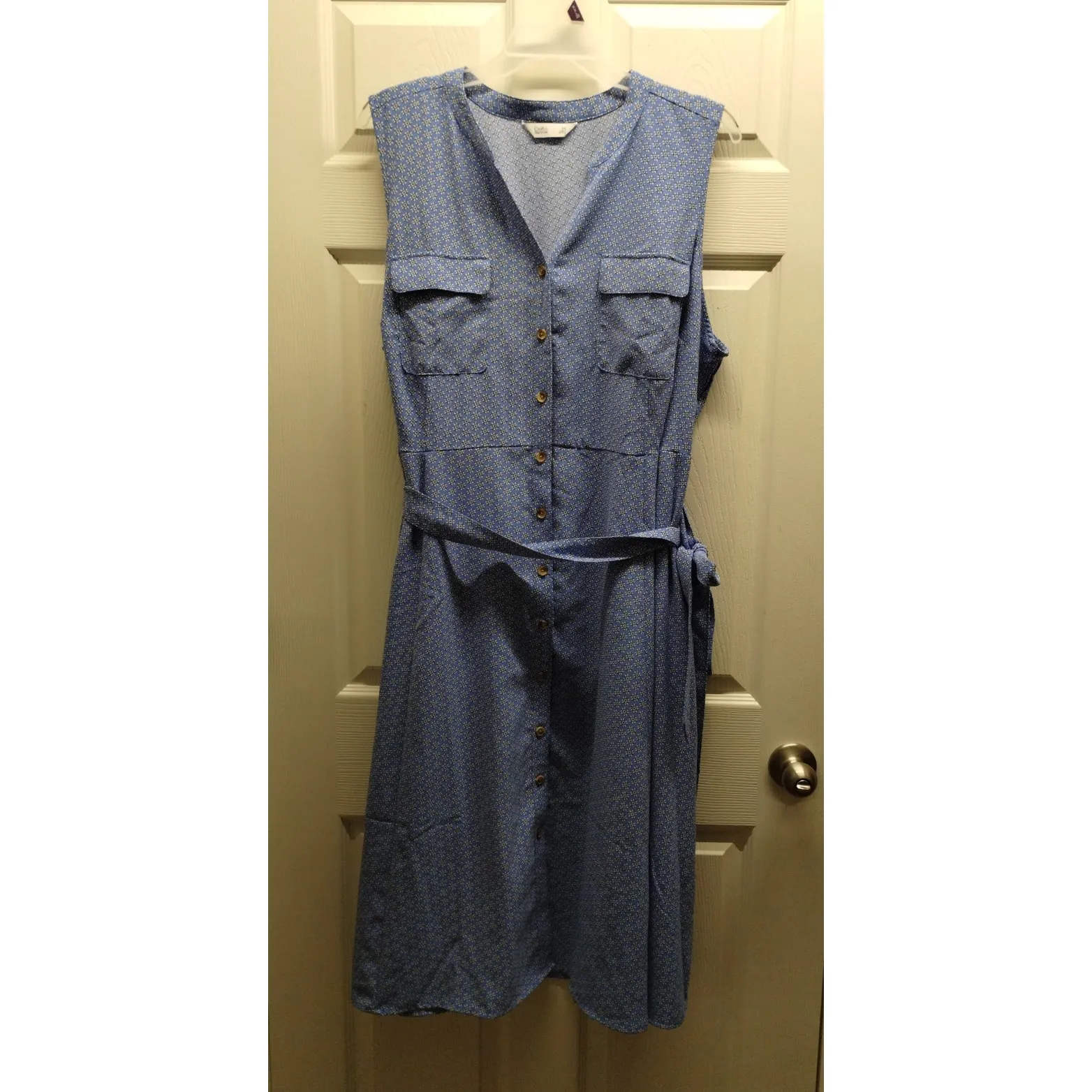 Croft & Barrow Size 3X Blue Patterned Y-Neck Sleeveless Knee-Length Shirt Dress - Image 2