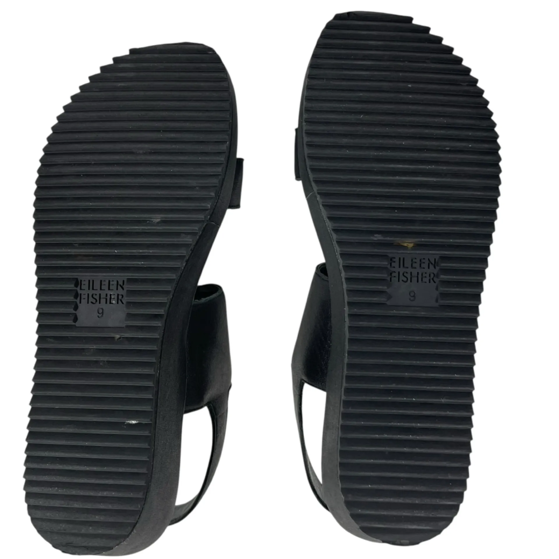 Eileen Fisher Wedge Sandal Women's Sz 9 Black Tumbled Leather Hook‎ Loop Closure - Image 8