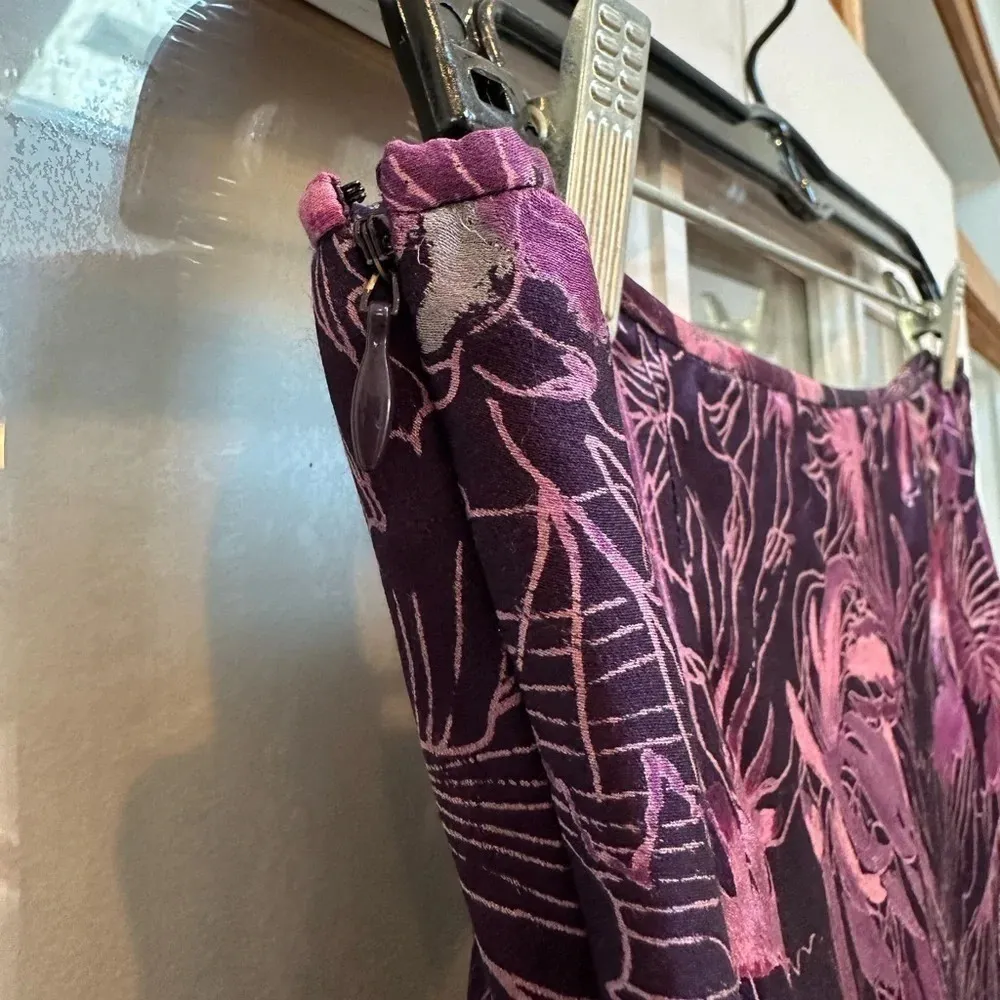 Ann Taylor | Purple Floral 100% Silk A-Line Pink Lined Skirt Size 4 Small S - Image 7