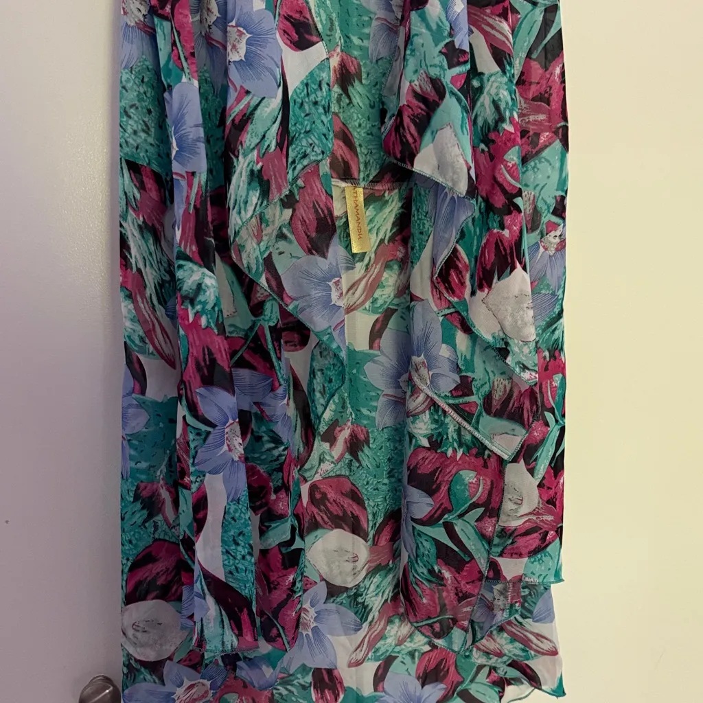 Women one size Floral Sleeveless kimono swimwear coverup Pink - Image 3