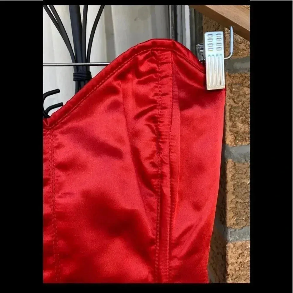 Lavish Red Satin Corset Romper sz small - Image 4