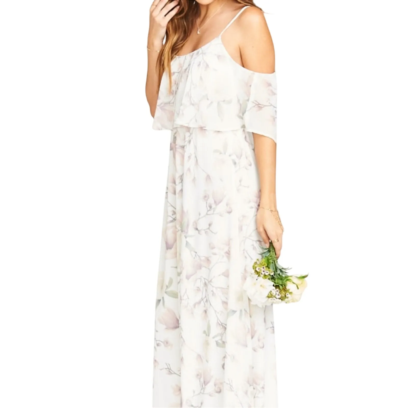 Show Me Your Mumu Caitlin White Floral Ruffle Maxi Dress M Wedding - Image 12