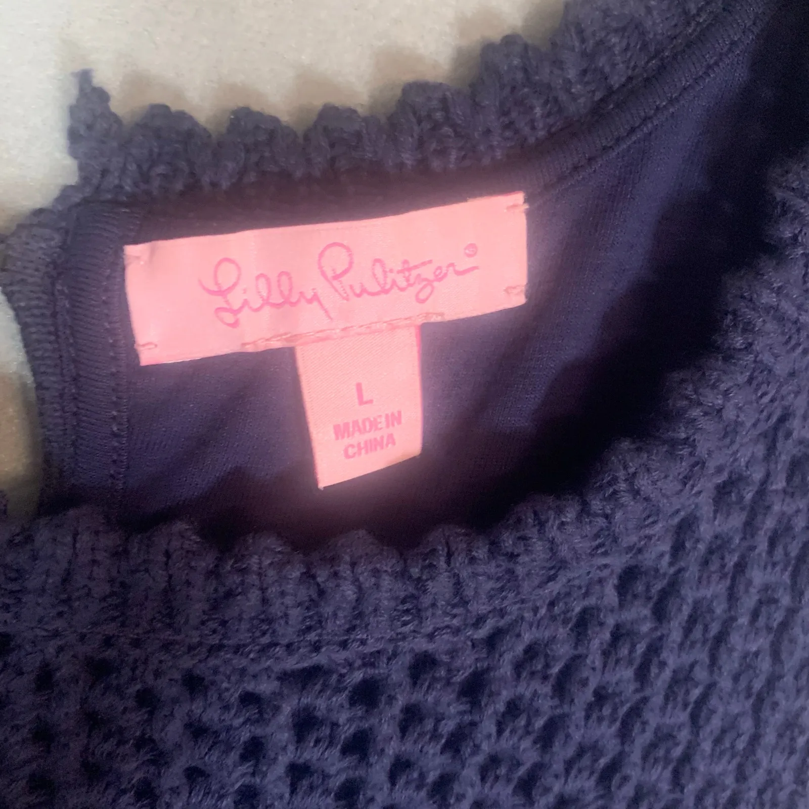 Lilly Pulitzer Molly True Navy Harbor Crochet Sleeveless Sweater Dress. Sz L - Image 4