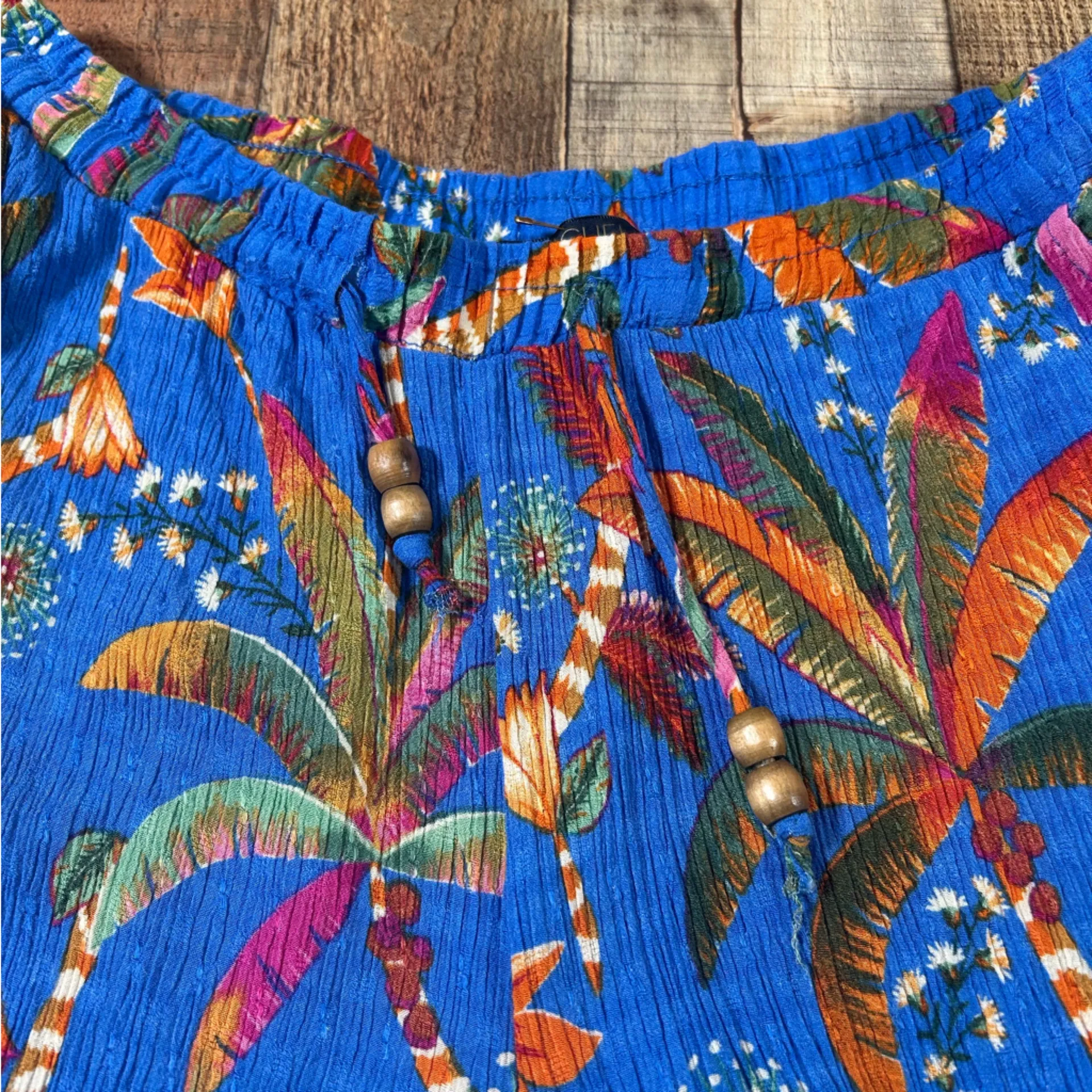 Rachel Roy Tropical Medium Boho Wide Leg Pants Vacation Resortwear Colorful Blue - Image 3