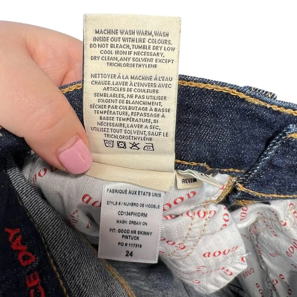 Alice + Olivia Good High Rise Skinny Jeans Pintuck Dream On Dark Blue Size 24‎ - Image 14