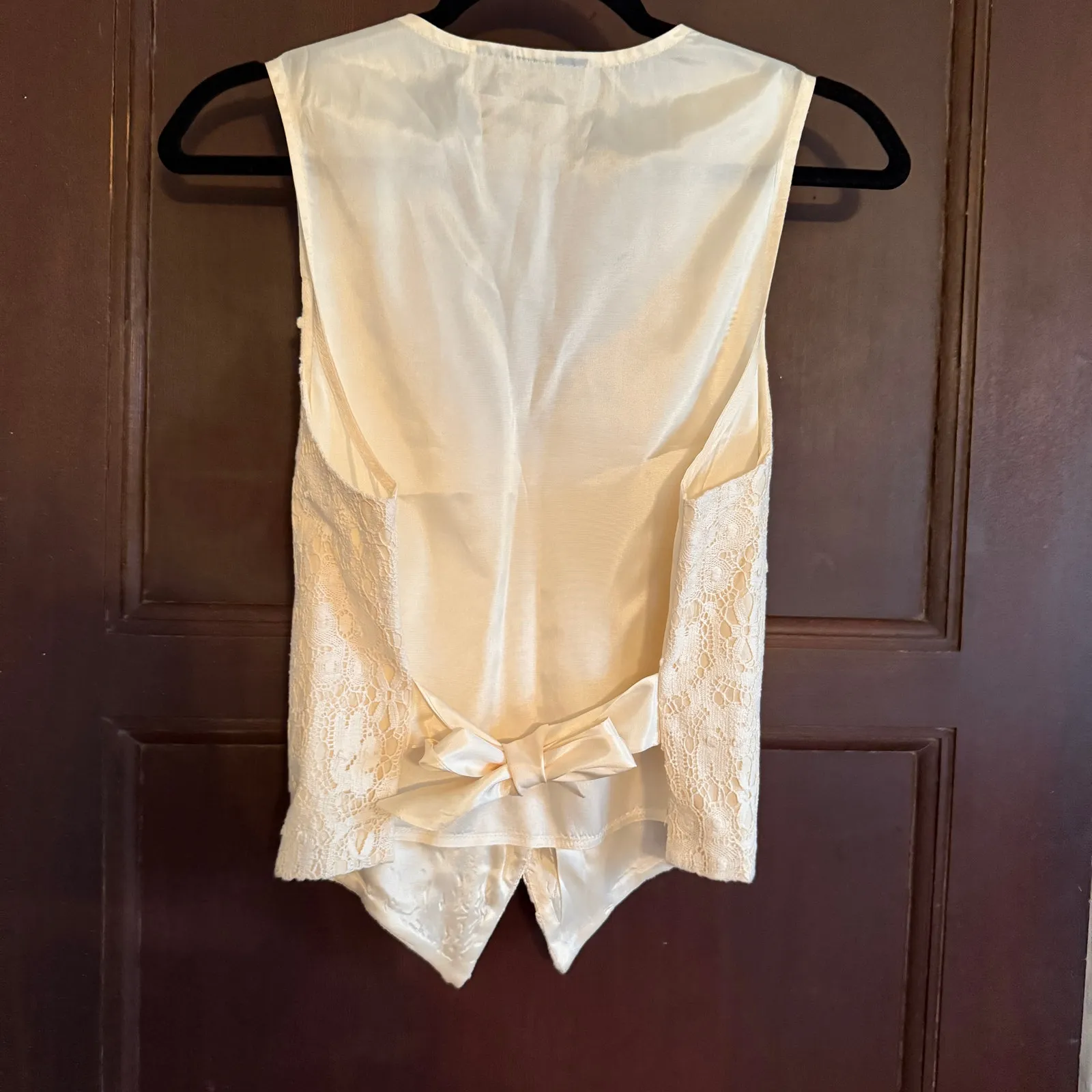 90s Vintage cream Lace Tie Back Vest Sophisticates by Jonathan Martin Small - Image 4