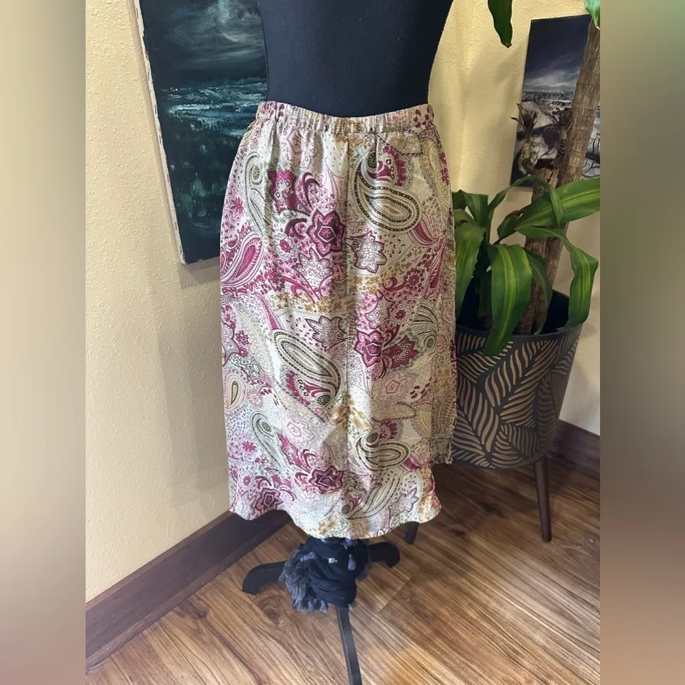 EUC THE PICKET FENCE DAMASK SKIRT WITH A BOTTOM RUFFLE ANKLE LEIGHT SZ M Brown Size M - Image 2