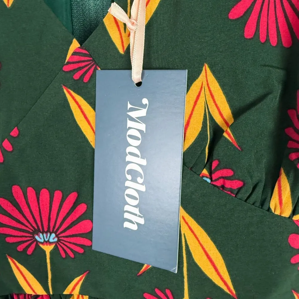NWT ModCloth Truly You Floral Fit And Flare Dress Forest Green Size XXS NEW - Image 6