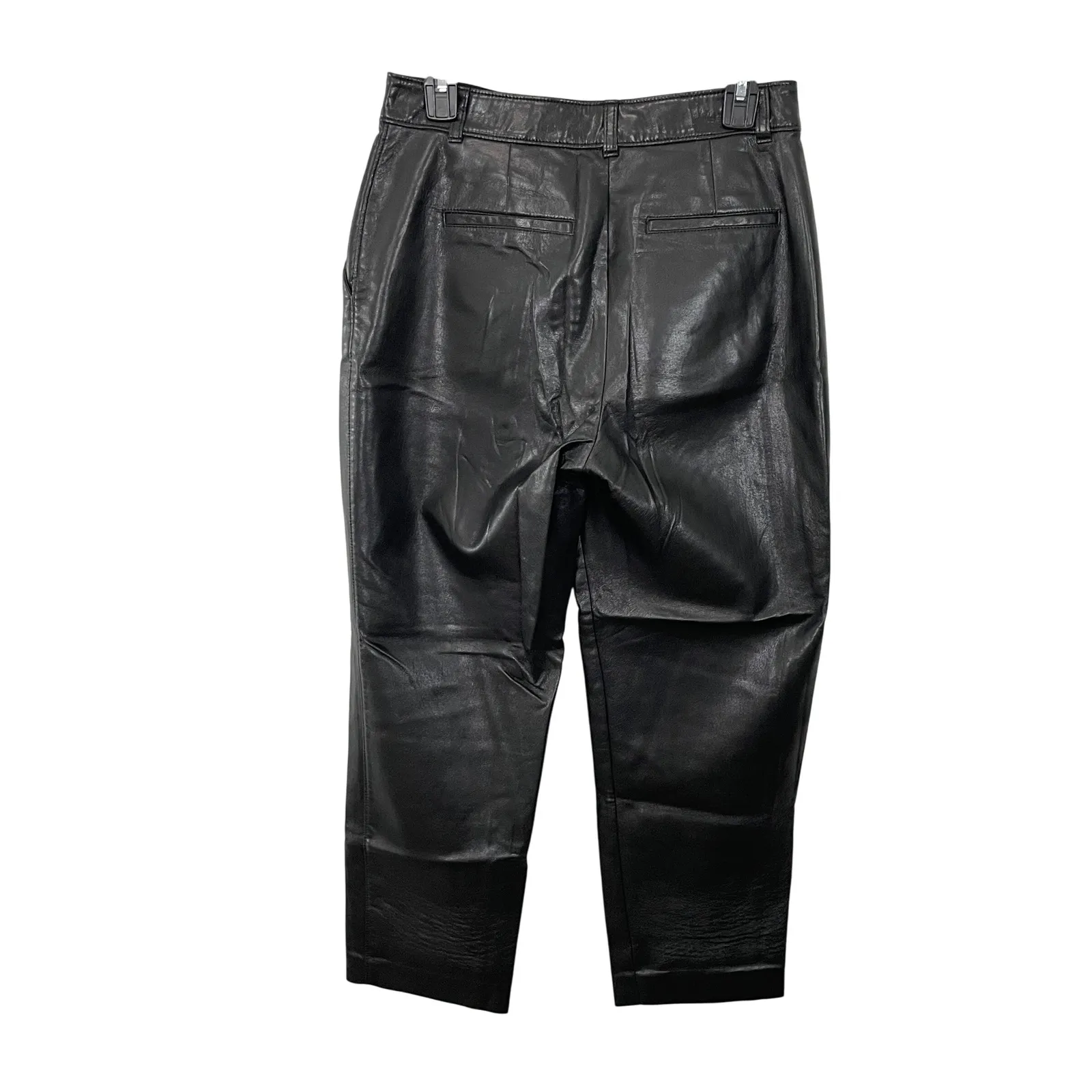 BABATON Aritzia Black Faux Leather Straight Leg Pants Cropped Ankle Sz 8 Trouser - Image 2