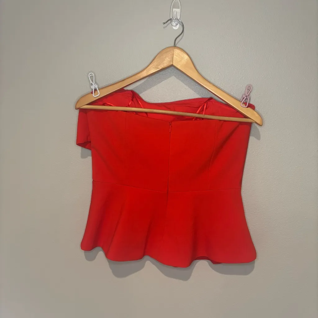 NWT ANTHROPOLOGIE ADELYN RAE Bright Red Peplum Corseted Strapless Top Sz Medium - Image 2