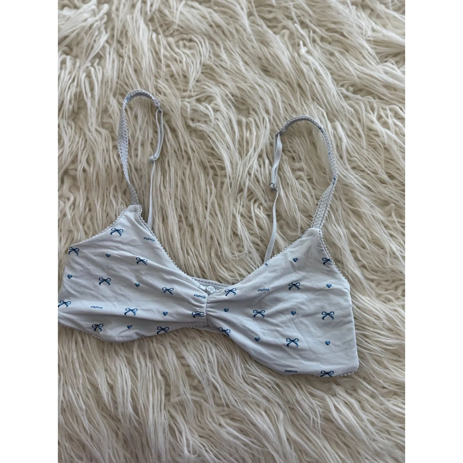 Skims Fits Everybody Picot Skimpy Scoop Bralette Cloud Bow Print Size Medium - Image 4