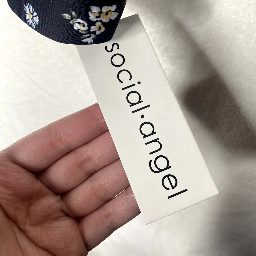 Social Angel Folk Floral Tie Front Bikini Top Black White 3X Women's Swimwear - Image 9