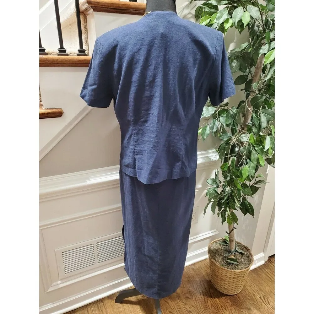 M.H.M Women Solid Blue Linen & Rayon Top Shirt & Maxi Dress 2 Piece Suit Size 10 - Image 9