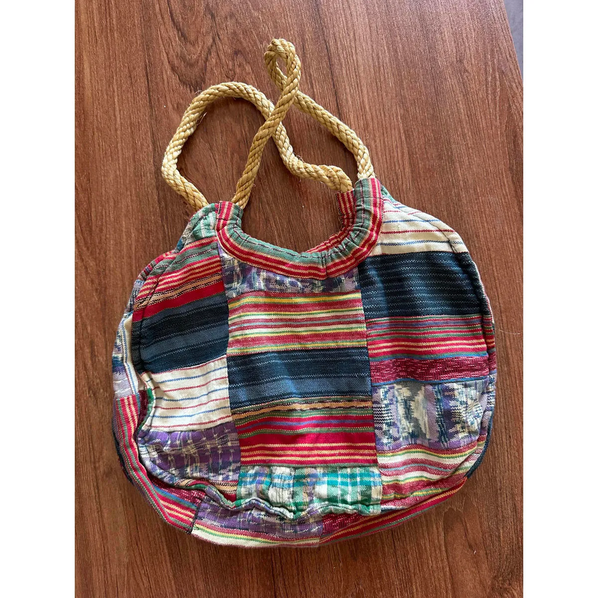 Patchwork Quilt Rope Fabric Shoulder Bag Red - Image 5