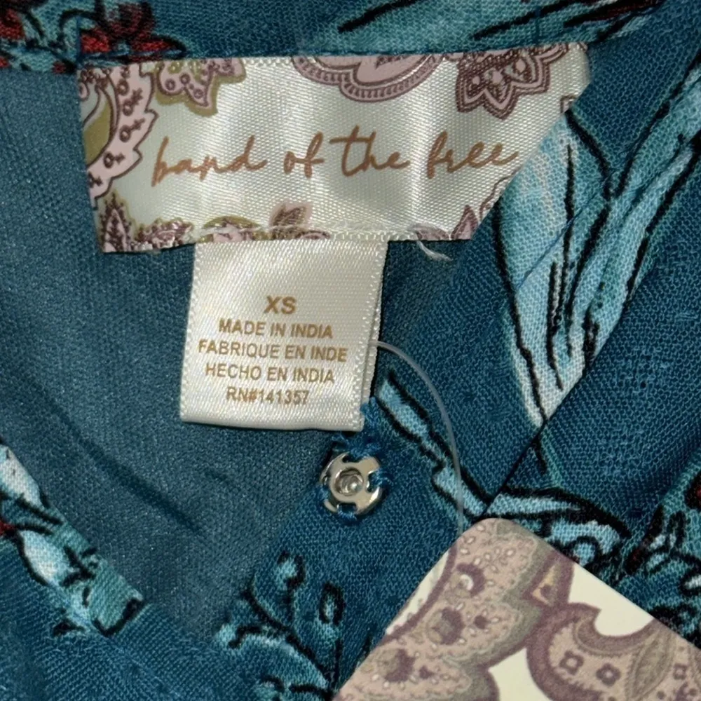 Band of the Free SYBILLE TEAL Blue FLORAL CROSSOVER CROP TOP Blouse Women’s XS - Image 7