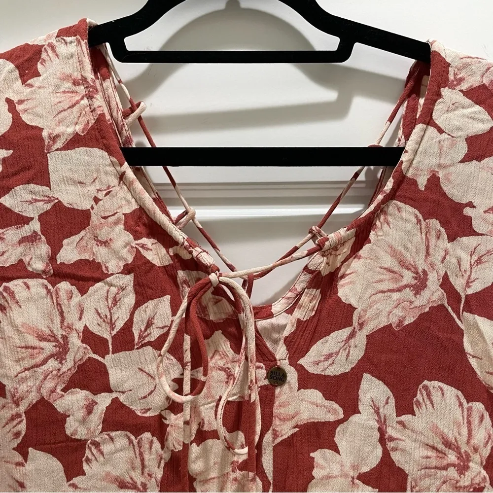 Billabong Red Pink Floral Winding Roads Sienna Long Sleeve Blouse - Image 10