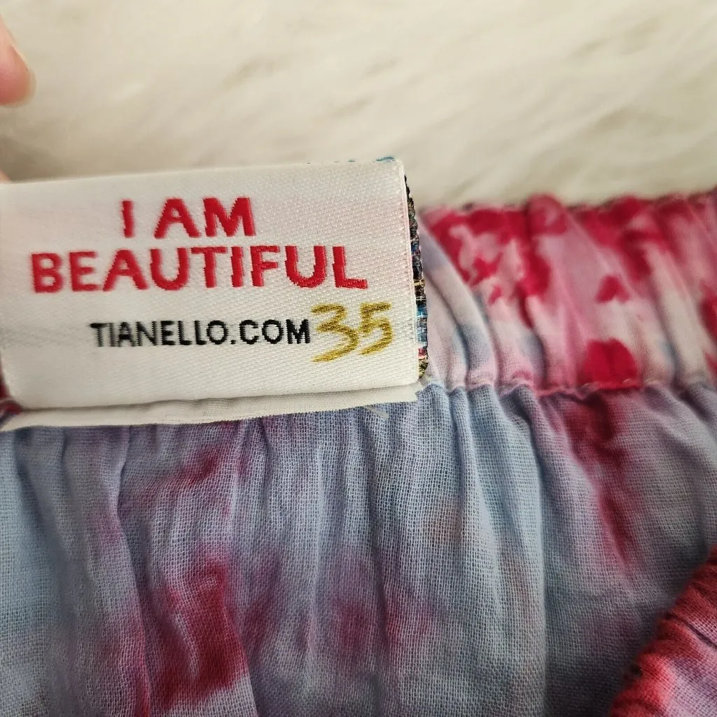 Paisley tiered pink blue dye Maxi Skirt mixed print patchwork Red Size M - Image 6