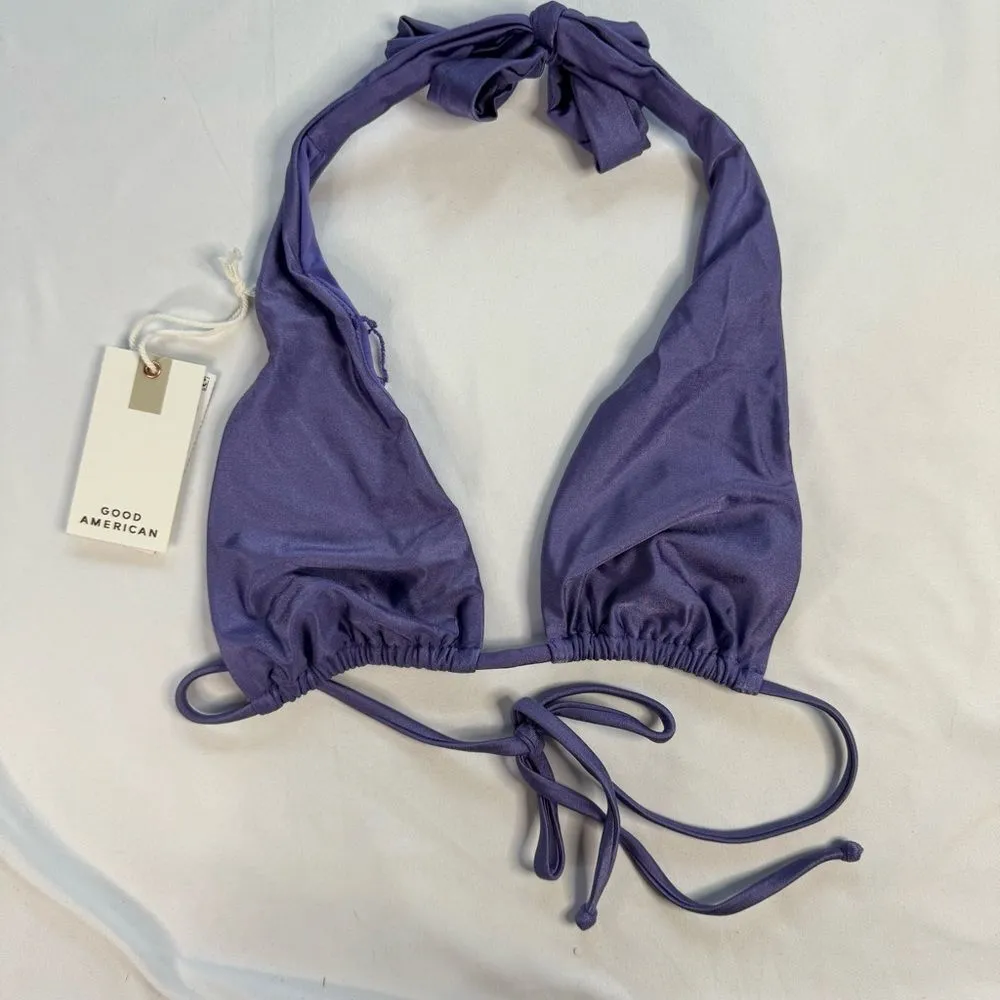 NWT Good American Size 1 S Lilac Purple Shine Ruched Halter Tie Bikini Swim Top - Image 3