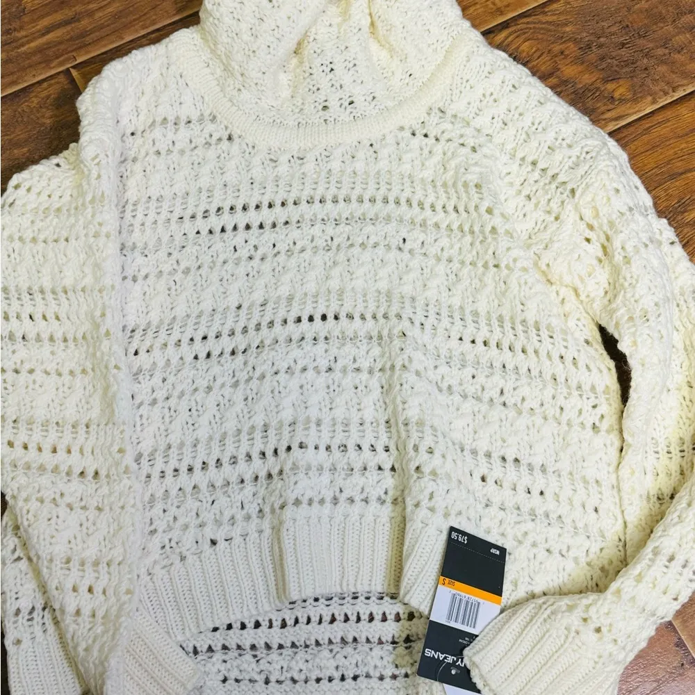 DKNY Jeans Cream Crochet, Cowl Neck Sweater Size Small - Image 4