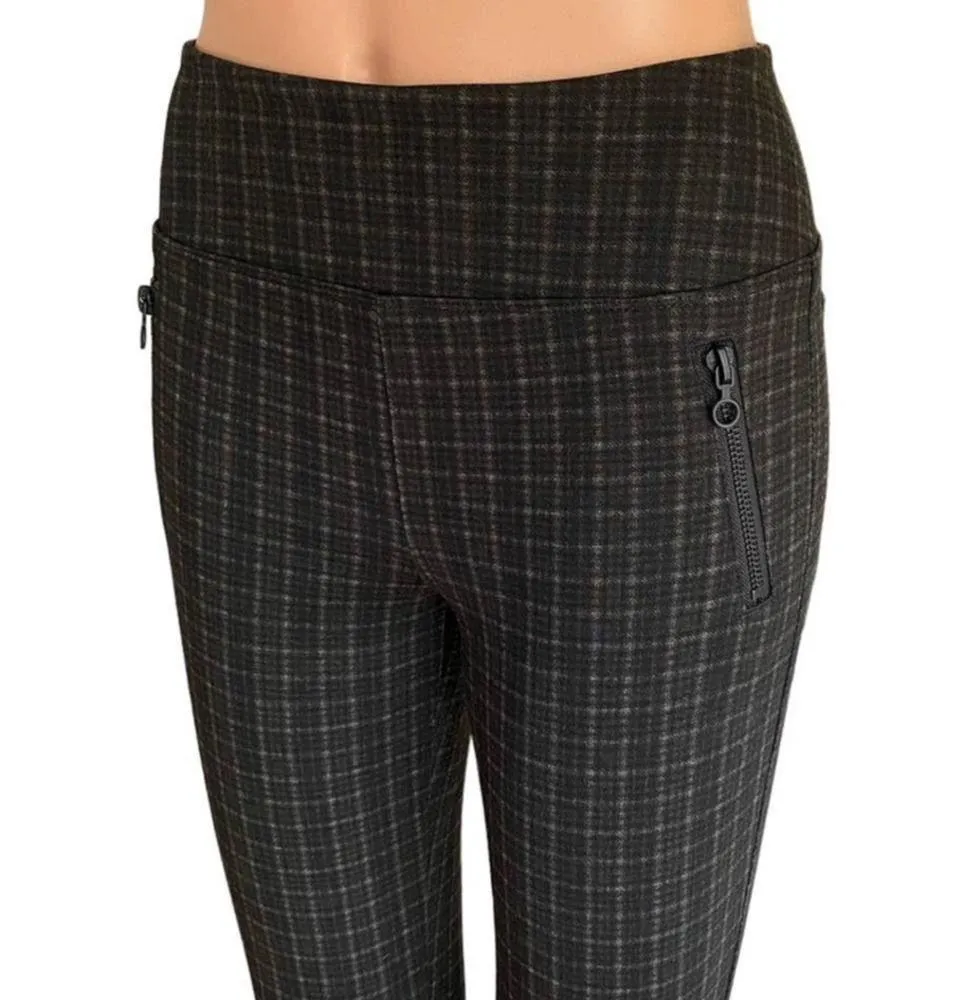 VYLETTE High Rise Black & Gray Plaid Legging Zippers Jegging ~ Women's SMALL - Image 3