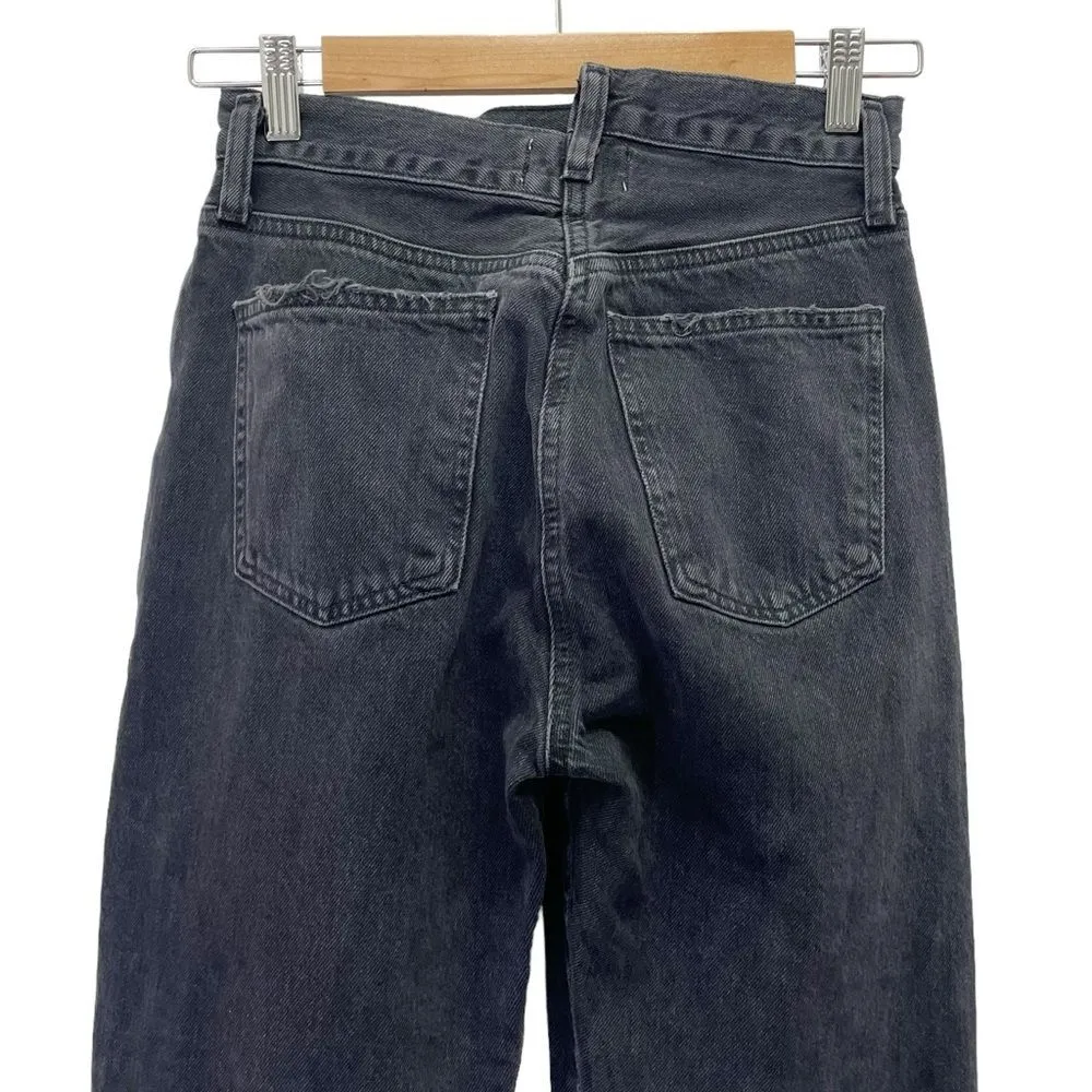 Agolde Criss Cross Straight Jeans in Shambles Black Wash Raw Hem Women’s Size 24 - Image 6