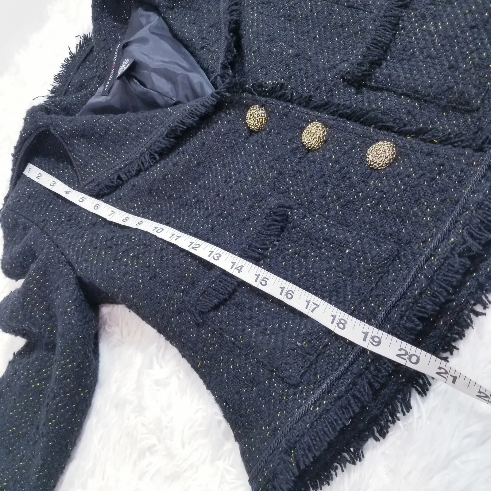 New York & Company Wool Blend Gold Metallic Tweed Blazer Black Size 6 - Image 6