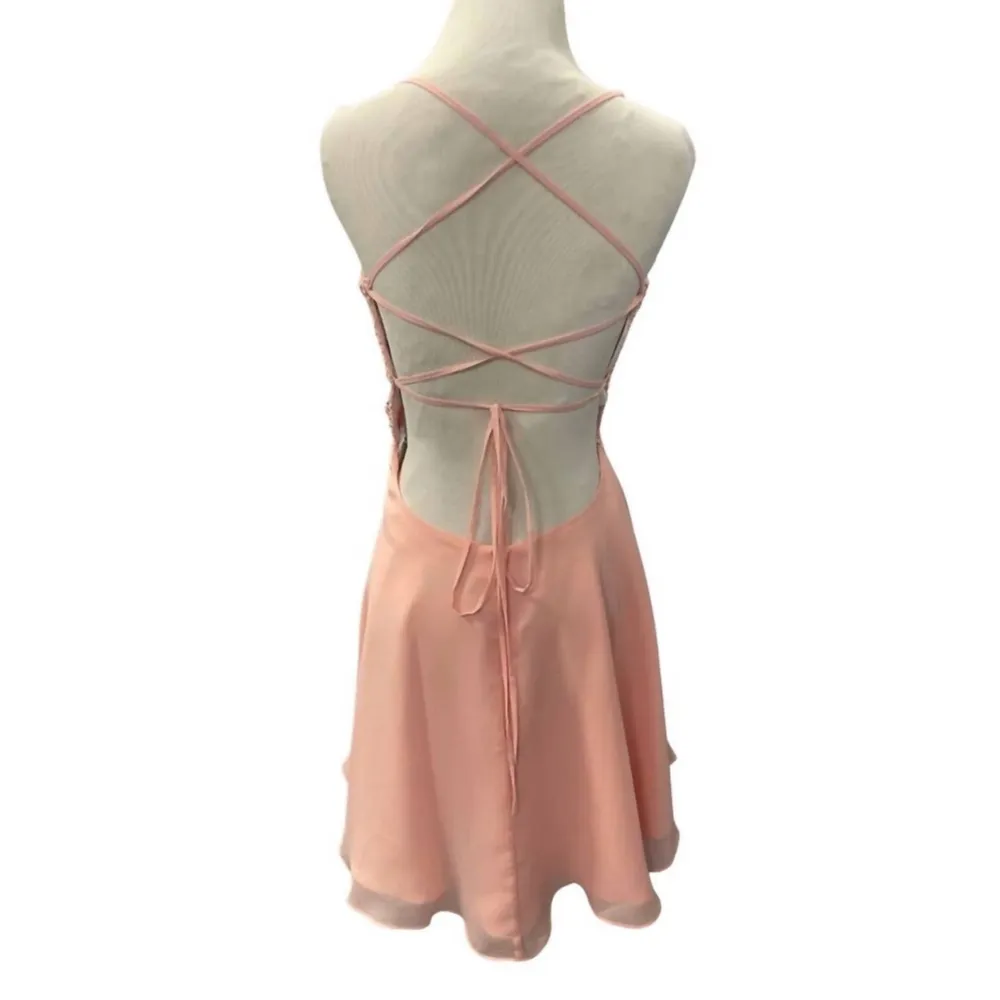 Alyce Paris Lace Chiffon Mini Dress Blush Pink Size 8 - Image 2