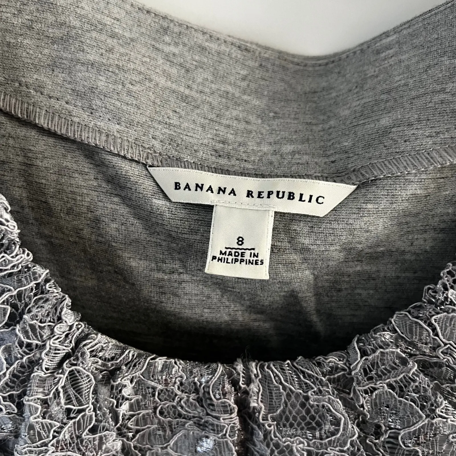 Banana Republic Gray Sleeveless Sheath Dress Lace Collar Career Cocktail Women's - Image 4