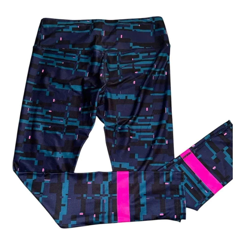 Vibrant Pink and Teal Leggings Large Blue - Image 2