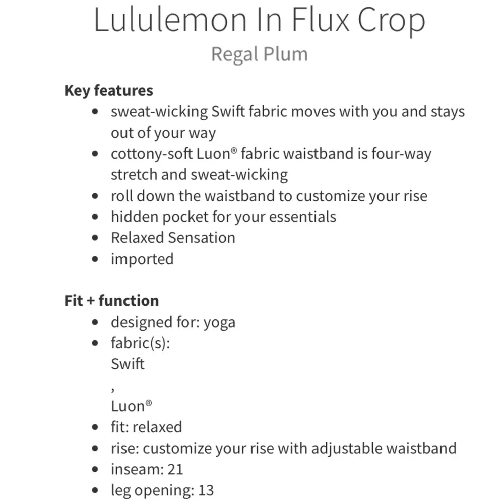 LULULEMON Athletica In Flux Crop Pant in Regal Plum Size 4 - Image 14