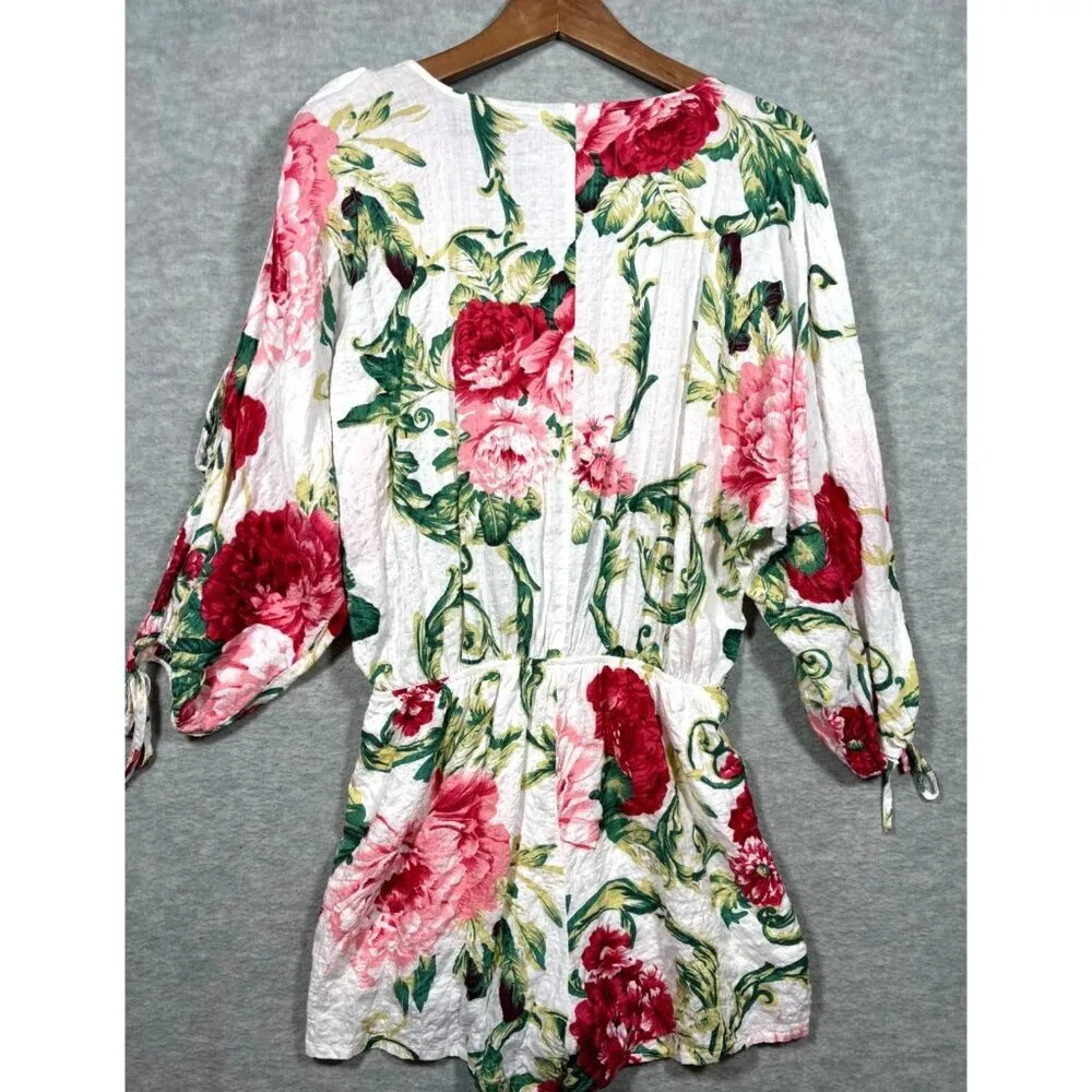 Umgee Floral Print Short Romper‎ Slit Sleeves Sz M Casual Cute Summer - Image 7