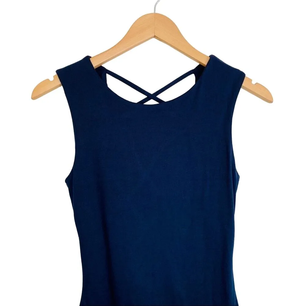 JOE & ELLE Navy Blue Crew Crisscross Back sheath Sleeveless Dress size M NEW - Image 3