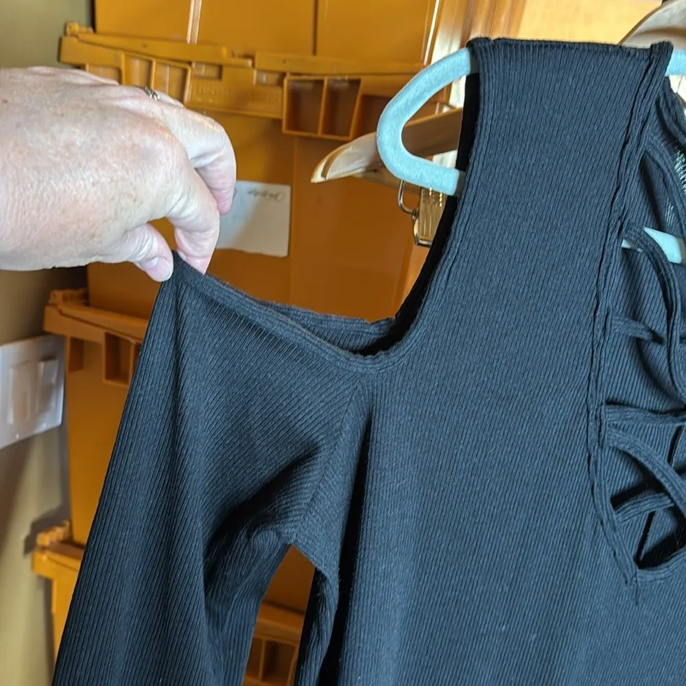 Boo Hoo Plus RIBBED OPEN SHOULDER SWING DRESS Black Size 16 - Image 5