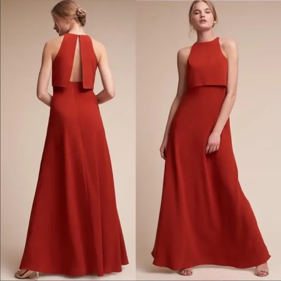 Jill Jill Stuart Iva Crepe Maxi Dress Sleeveless Split Back Burnt Orange Size 14 - Image 2
