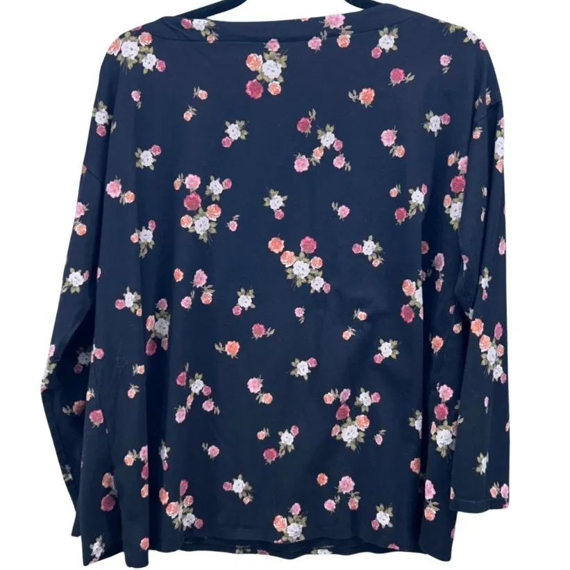 J Jill Womens Shirt Size L Romantic Floral Luxe Supima Boat Neck‎ Soft And Flowy Black - Image 2