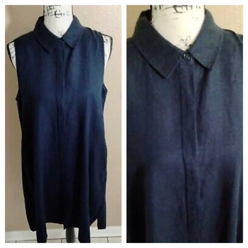Joan Vass Navy Blue Linen Blend A Line Shirt Dress 4 - Image 3