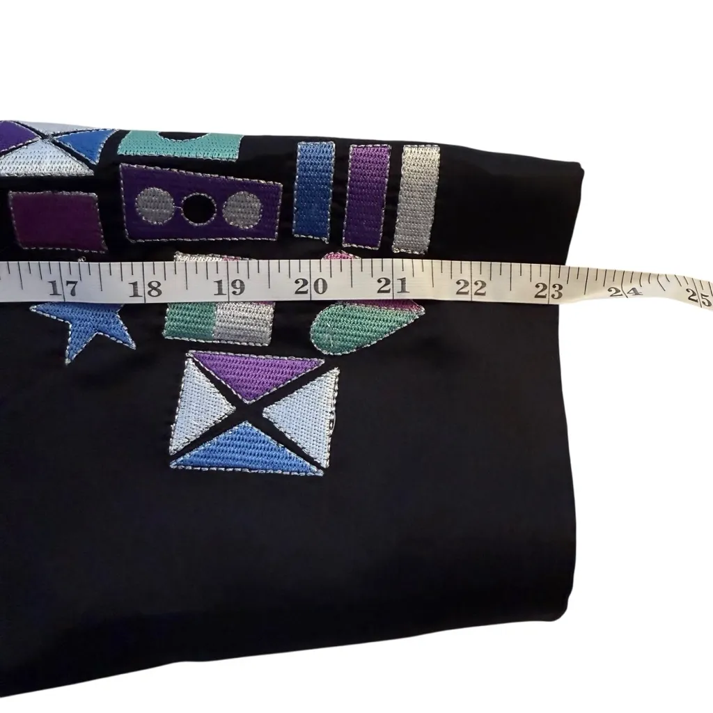 Bob Mackie Silk Open Jacket 2X Wearable Art Black Embroidered Artsy Abstract - Image 11