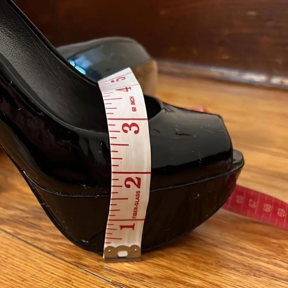 Stuart Weitzman Black Patent Leather Platform Peep Toe Pumps Size 7M - Image 4